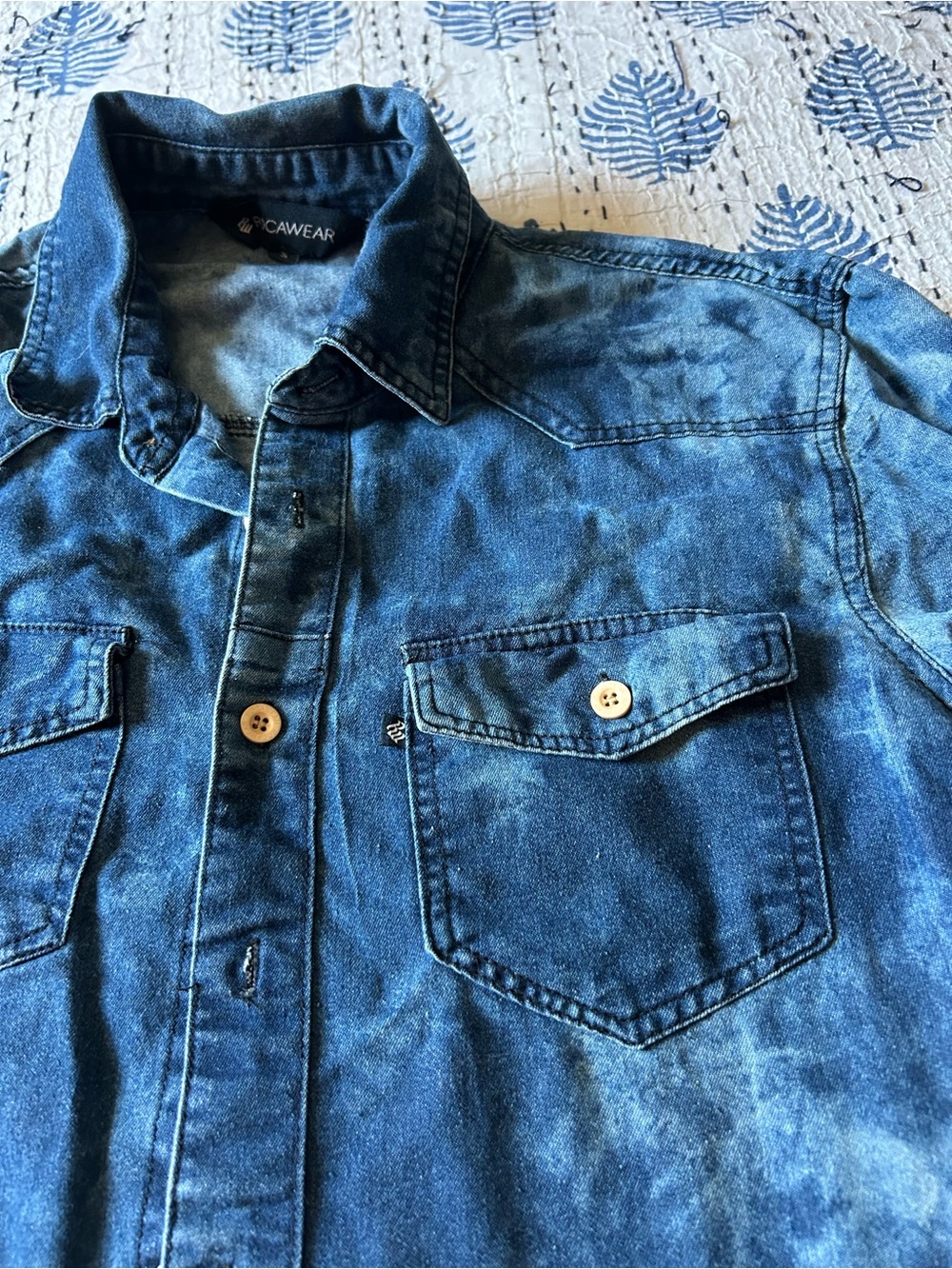 Women’s Denim Button-Up Shirt - Blue tie dye
